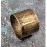 A silver napkin ring, engraved with the ships that A Yeoman served on, HMS Thunder 1925, HMS Iron