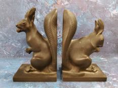 Austrian School, after Franz Gruber, Art Deco, brown patinated bronzes, a pair of  squirrel