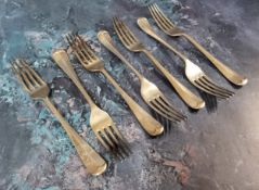 A set of seven silver Hanoverian pattern dessert forks, Atkin Brothers, Sheffield 1929, 312g, 10toz