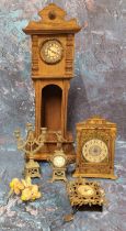 Dolls House Accessories - a tin plate bracket clock, 8.5cm high, early 20th century; a wall clock,