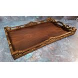 A Chinese hardwood rectangular gallery tray, pierced fret gallery, 39cm x 26cm