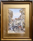 Herbert Moxon Cook (1844-1928), Neapolitan Market Street, signed, watercolour, 18cm x 12cm