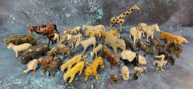 Charben & Britains lead toys including a panda, hippopotamus, donkeys, horses, giraffe, tiger