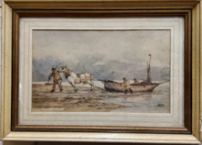 English School, early 20th century, Hauling in the Catch, watercolour, 13cm x 21cm