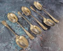 A set of six silver Hanoverian Rat Tail pattern table spoons, Atkin Brothers, Sheffield 1929,