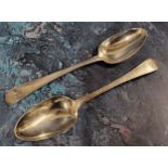A pair of George III silver Old English pattern table spoons, bright-cut, Hester Bateman, London