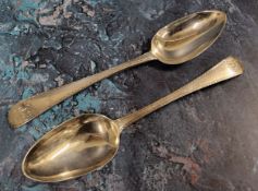 A pair of George III silver Old English pattern table spoons, bright-cut, Hester Bateman, London