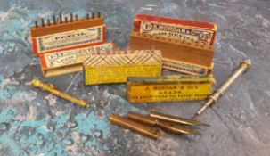 S. Mordan & Co lead pencil refills in original card & wood boxes;  a gilt metal chatelaine chain