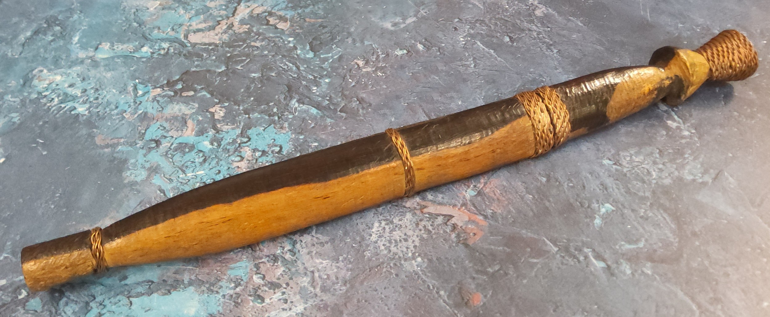 Tribal Art - a Zulu knife/dagger, wirework terminal and bands,  32cm long, c.1870-90;  beadwork - Image 4 of 4