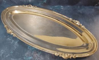 An E.P.N.S. oval fish plate, gadrooned and shell rim, 62cm long, Frank Cobb & Co Limited,