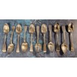 A composed set of eleven silver Fiddle pattern tea spoons, Robert Gray & Son, Edinburgh 1818 (4),