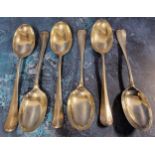 A set of six silver Hanoverian Rat Tail pattern table spoons, Aiken Brothers, Sheffield 1929,