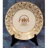 A Chamberlain Worcester circular Armorial plate, the centre with initials and inscribed Patience and