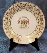 A Chamberlain Worcester circular Armorial plate, the centre with initials and inscribed Patience and