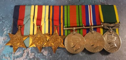 World War II medals - The Defence Medal, Efficient Service, The 1939 - 45 Star, The African Star,