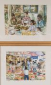 Eve Drinkhall (20th Century) A Pair, Market Day and Preparing the Fruit signed, watercolours, 24cm x
