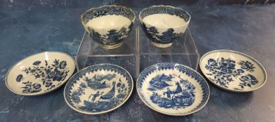 A Worcester Three Flowers pattern tea bowl, crescent mark;  another;  a Worcester Cormorant