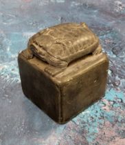 A Chinese  soapstone Bixi seal, the turtle on a square base, 6.5cm high