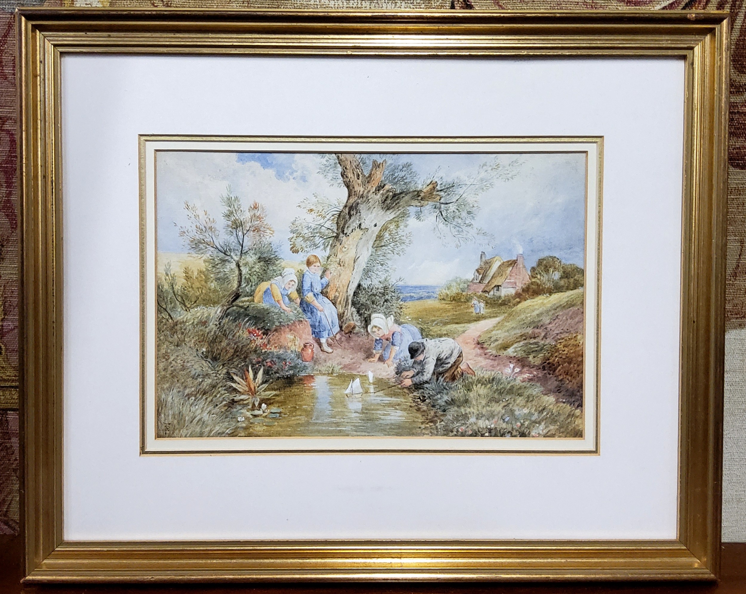 Miles Birket Foster, The Boating Pond, bears monogram to lower left, watercolour, 19cm x 28.5cm