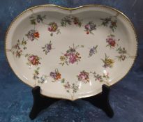 A good Bristol heart shaped dish, painted  by Sir Henry Bone foliate swags,  flowers and a central