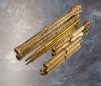 An Edwardian silver gilt combination propelling pencil,  alternately  engraved with scrolling