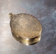 A large oval silver locket, engraved and chased with foliate scrolls, 55 x 41mm, Fred Manshaw Ltd,