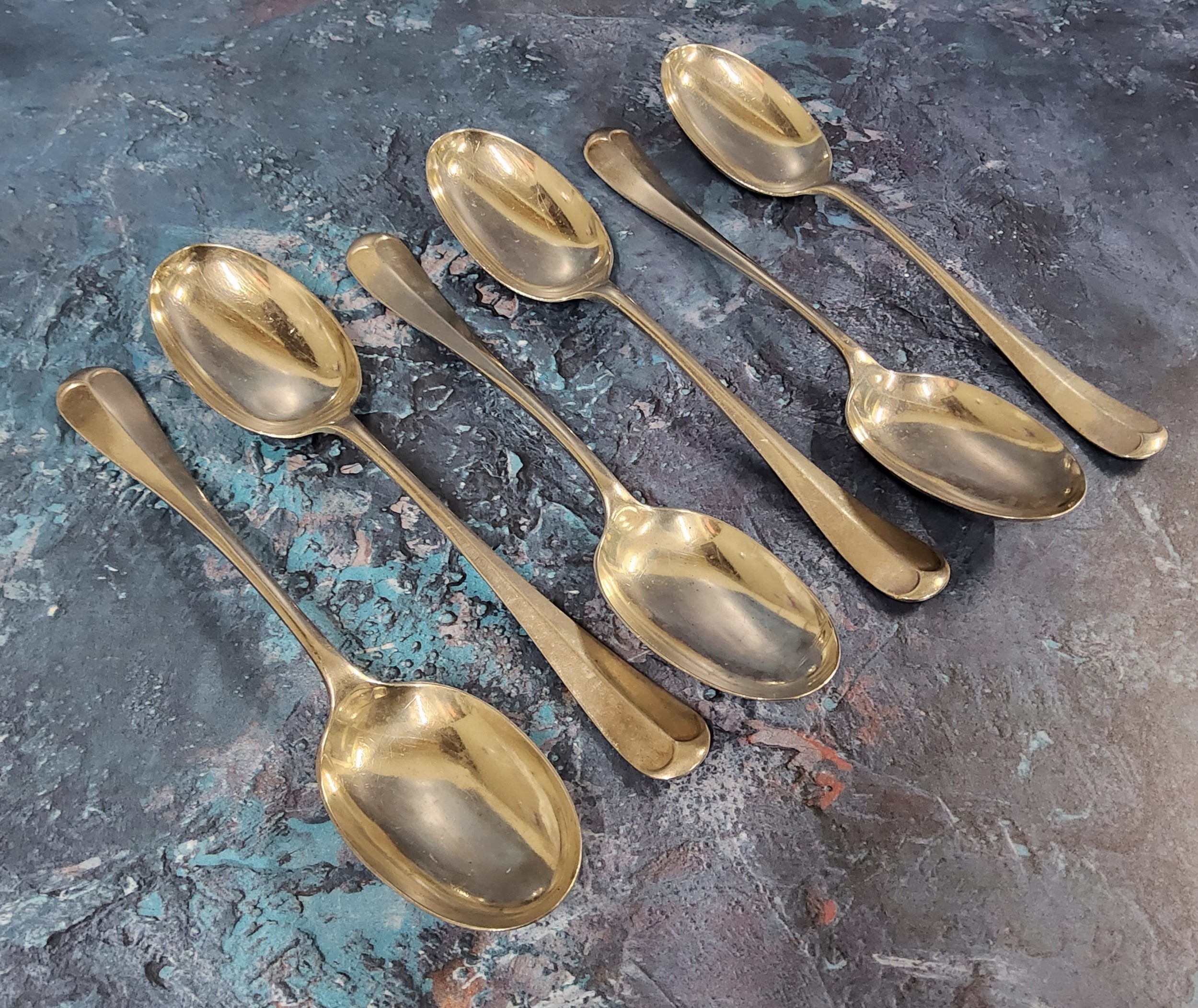 A set of six silver Hanoverian Rat Tail pattern table spoons, Aiken Brothers, Sheffield 1929,