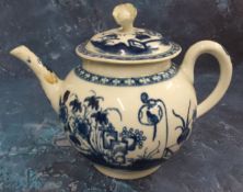 A Worcester globular Bird in a Ring pattern globular teapot and cover, decorated in underglazed