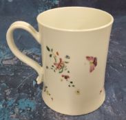 A Worcester Famille Rose mug,   painted with birds, moth, floral sprays and sprigs, 9cm high, c.