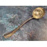 A George V silver Hanoverian and Rat Tail pattern soup ladle, 30cm long, Aiken Brothers, Sheffield