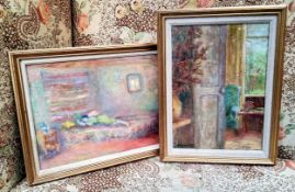 Marika Eversfield, A Pair, The Drawing Room and The Bedroom, signed, Kensington and Chelsea Artist