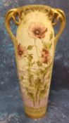An Austrian tapering cylindrical vase, painted with poppies and spider web, in colours and gilt,