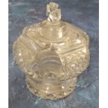 A good cut glass scent bottle, in the form of a crown, cross stopper, hobnail cut, 9cm high, 20th