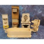 Dolls House Accessories - Bathroom Furniture - comprising a white painted wooden lavatory, sink