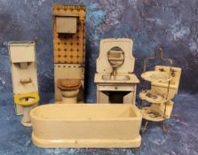 Dolls House Accessories - Bathroom Furniture - comprising a white painted wooden lavatory, sink