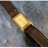 A 9ct gold gentleman's J.W. Benson tank watch, Swiss Cyma 15 jewel movement, cream dial, Arabic