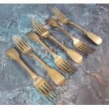 A set of six George IV silver matching Fiddle pattern  desert forks, William Bateman II, London,
