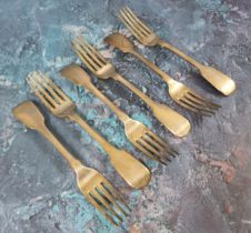 A set of six George IV silver matching Fiddle pattern  desert forks, William Bateman II, London,
