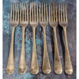 A set of six George III Hanoverian pattern table forks, Richard Crossley, London 1804, 406g, 14oz