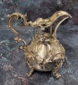 A good Victorian silver baluster cream jug, vacant scroll cartouche, embossed with flowers and