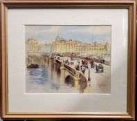 K Curson, 20th century, Thames Bridge, signed, watercolour, 20cm x 25cm