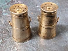 A pair of Edwardian silver novelty pepper pots, in the form of milk churns, 4.5cm high, Birmingham