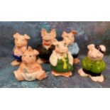 A set of five Wade Natwest pigs, Woody; Annabel; Maxwell; Lady Hilary and Sir Nathaniel'