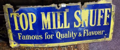 Advertisement - an early 20th century Top Mill Snuff 'Famous for quality & Flavour' enamel sign