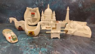 Crested Ware - an Alexandria China model, St Paul's cathedral;  Goss Blackpool Tower;  Goss Lion