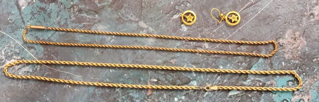 Two 9ct gold hollow rope twist necklaces; etc (8.5g gross weight)