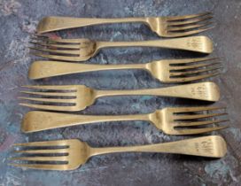 Six Old English pattern salad forks, engraved EW 1918, C W Fletcher & Son Ltd, Sheffield, 1917,