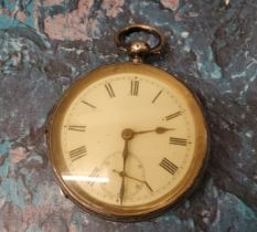 A silver open faced pocket watch, Roman numerals, subsidiary seconds dial, marked 935