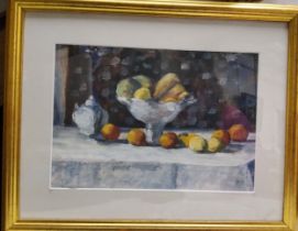 Modern British School, Still Life of Fruit on Table, oil, 23cm x 34cm