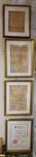 Four framed hairdresser's certificates; 1934 x2, December 1965 and 1991.